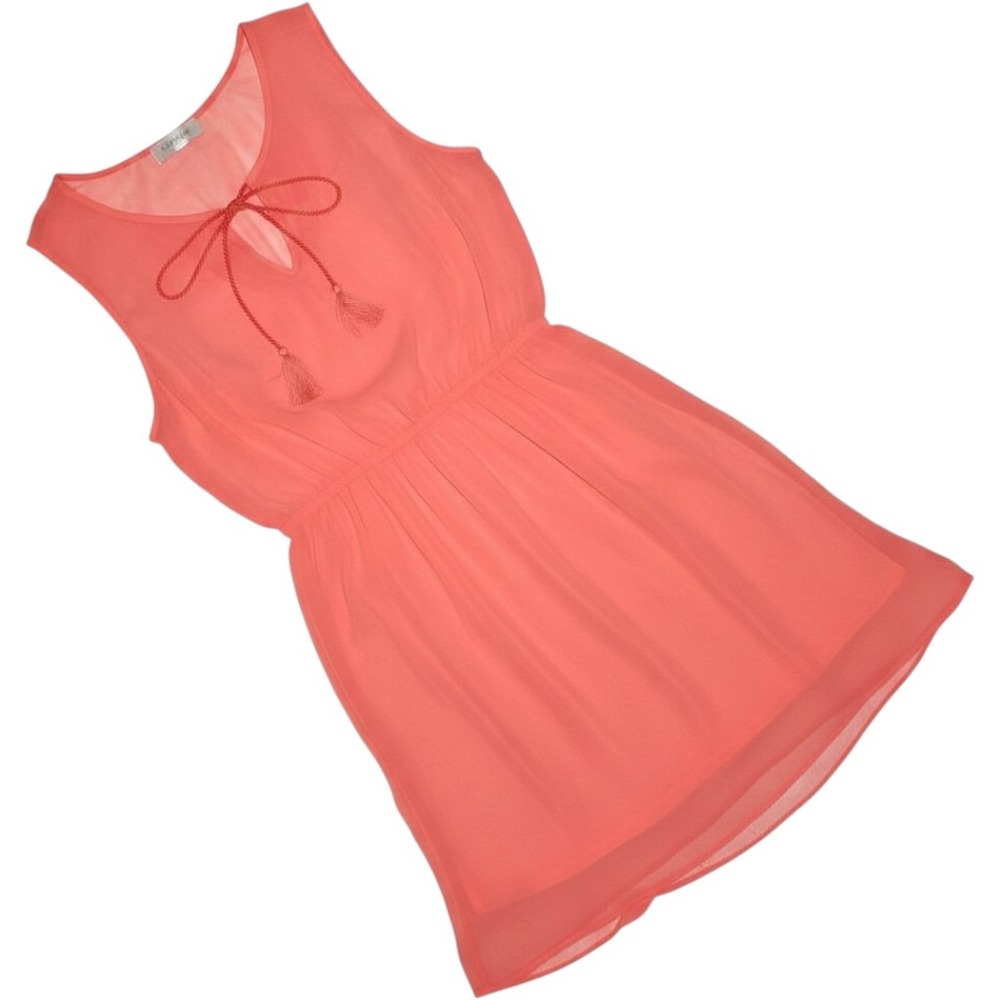 MOTHERHOOD MATERNITY spring summer coral chiffon sleeveless tiered lined dress L
